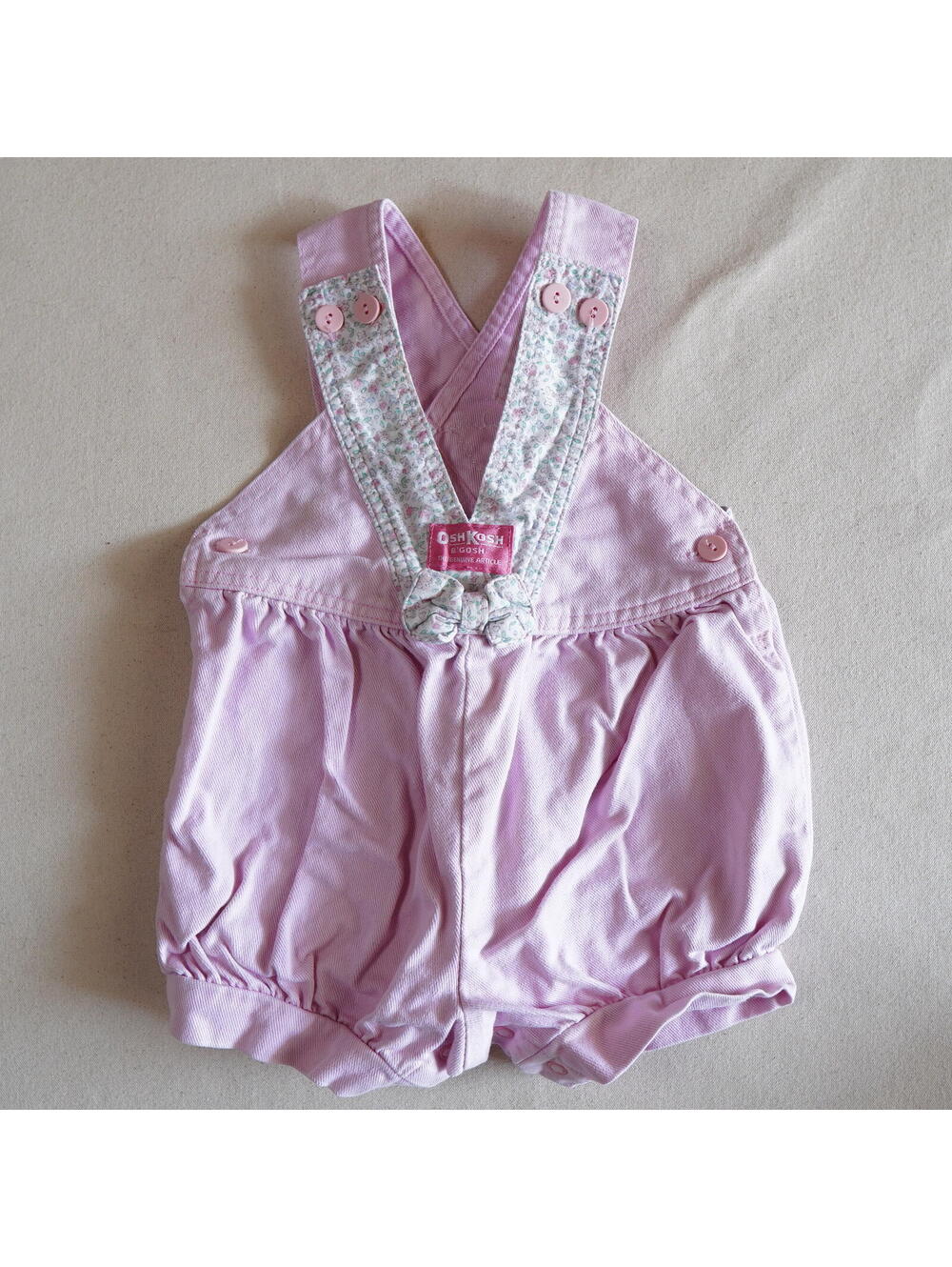 Vintage OshKosh B'gosh 100% Cotton Pink Baby Romper Overalls 24M Made in USA